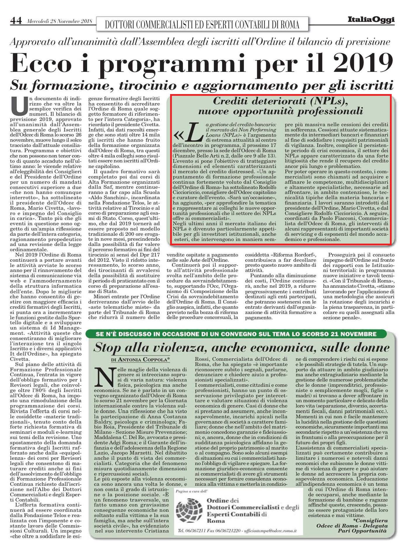 Italia Oggi - Articolo Corso 18.12.18